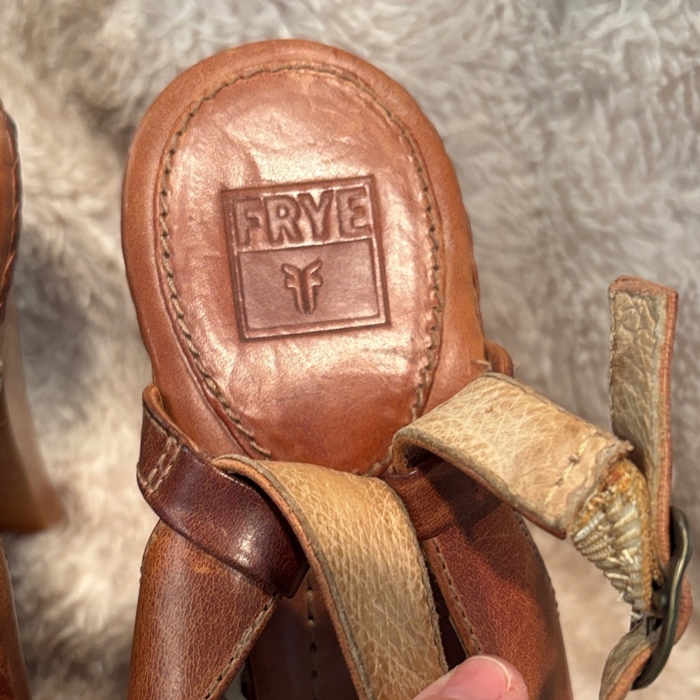 FRYE Caramel studded slingback Leather Heels - Picture 10 of 14